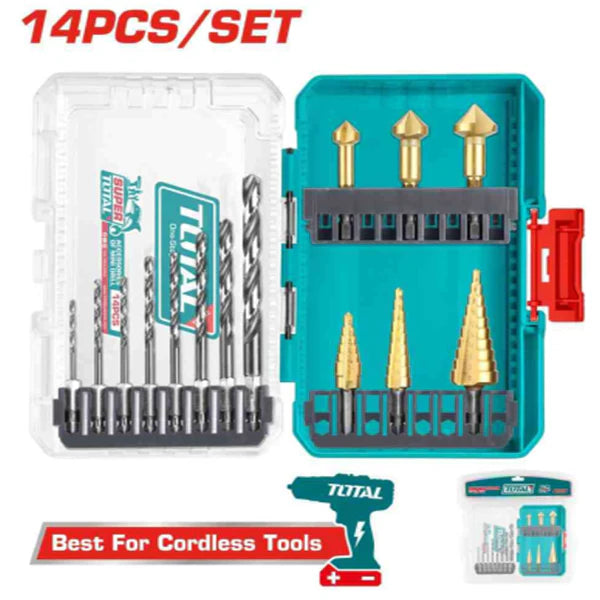 TOTAL TACSDL61401 14 Pc HSS, Step & Countersink Bit Set Total